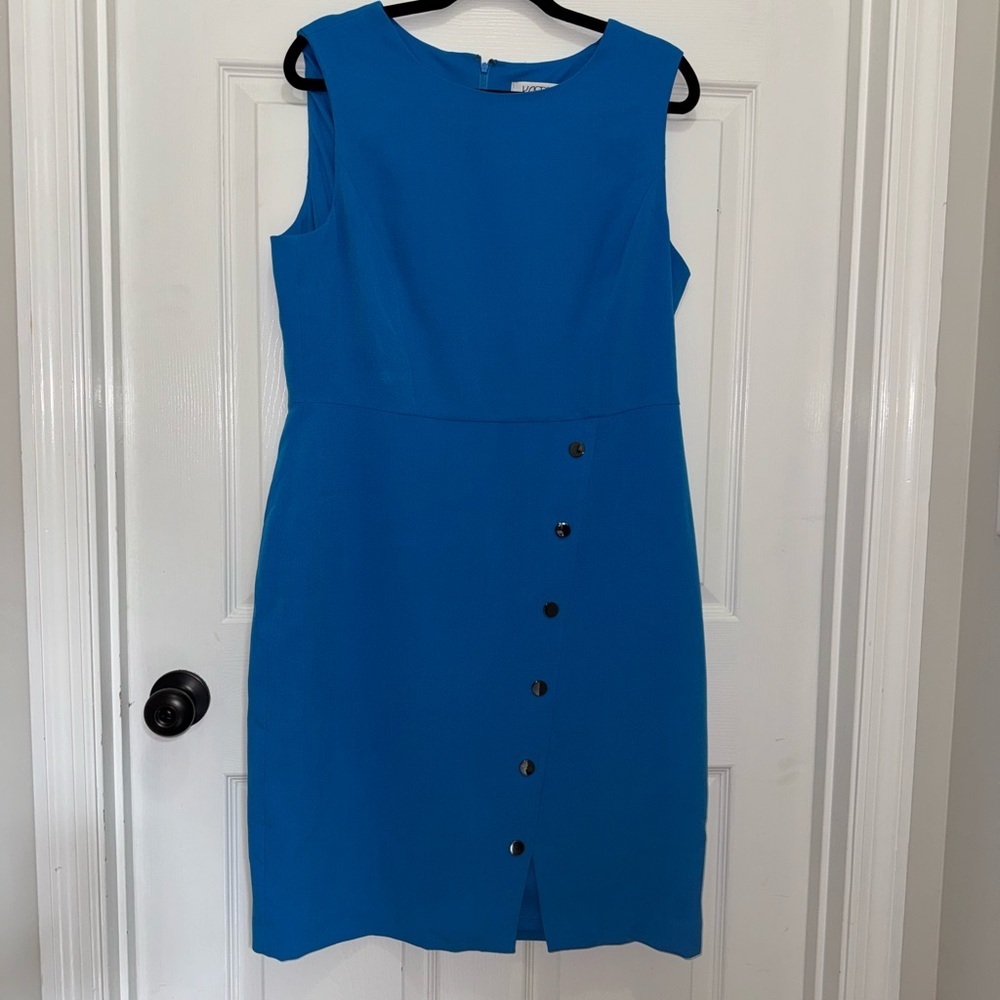 Kasper Blue Sleeveless Sheath Work Dress - Picture 2 of 7
